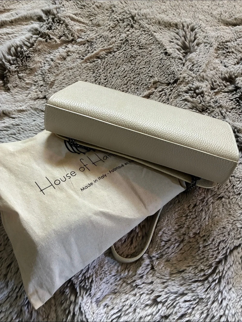 House of Harlow 1960 Cream Leather Studded Wristlet Clutch